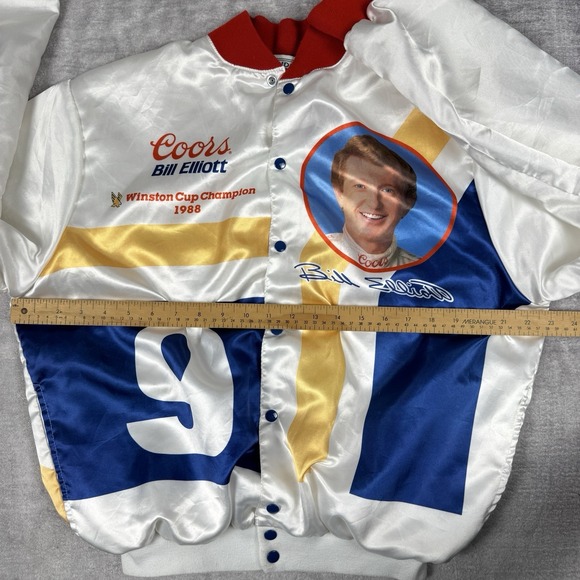 Vtg Bill Elliott Jacket Men's Large White Satin Coors Racing 1989 Winston Cup - Picture 8 of 9